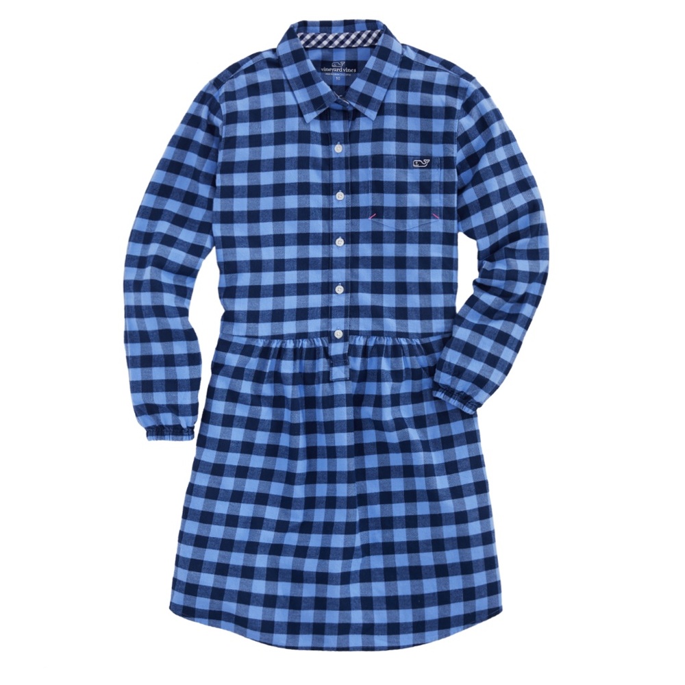 Vineyard Vines Lighthouse Gingham Flannel Shirt Dress, Blue, Sz 14